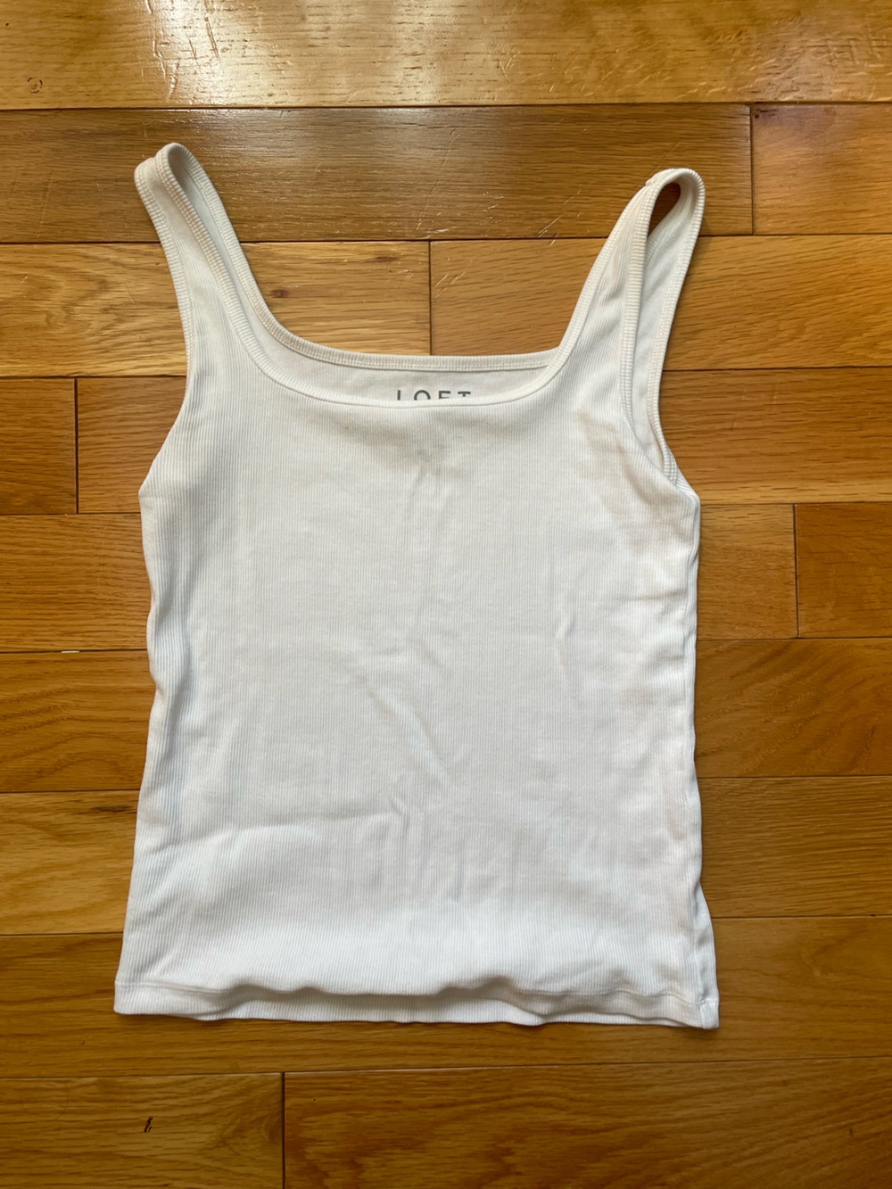 LOFT Cream Ribbed Scoop Tank